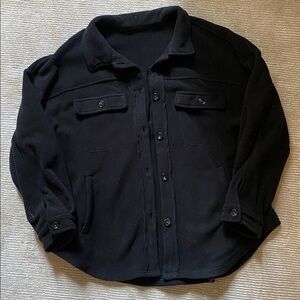 Fleece Black Button Down Overshirt Jacket Size L Unbranded